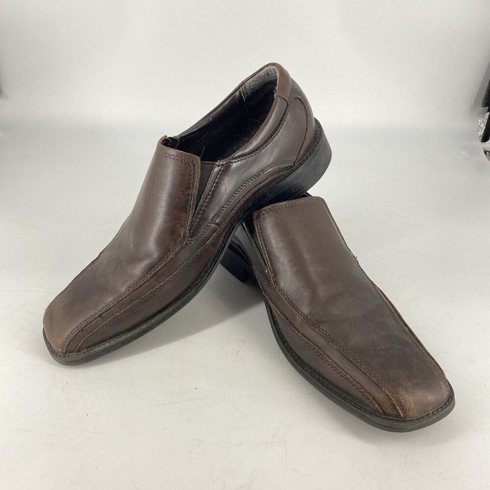 Dockers Men’s Brown Leather Loafers Slip On Bike Toe Dress Shoes 10M